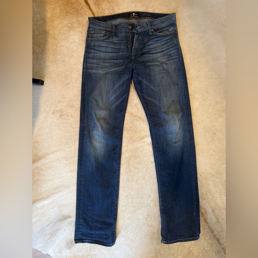 7 For All Mankind Men’s 33 Blue Slimmy Jeans Luxe Performance Stretch Denim